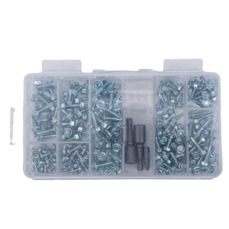 hex head flat head sheet metal screw hex flange head self drilling screw set