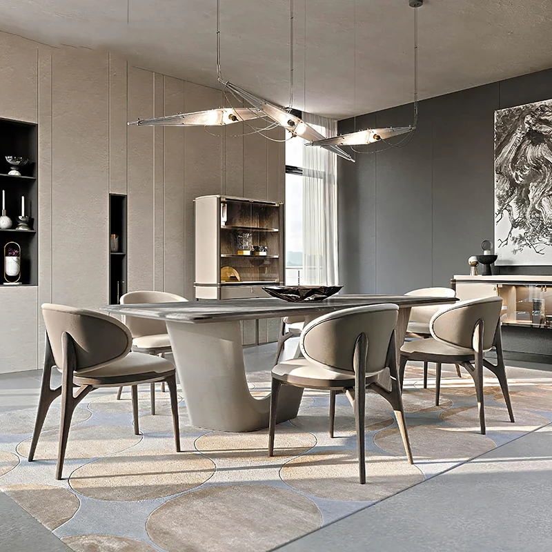 Итальянский обеденный стол мраморный верх прямоугольные столы современные складные 6 стульев цельная древесина с комплектом