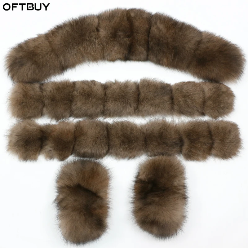 OFTBUY 100% натуральный меховой воротник манжеты большой мех енота Лисы Зимняя