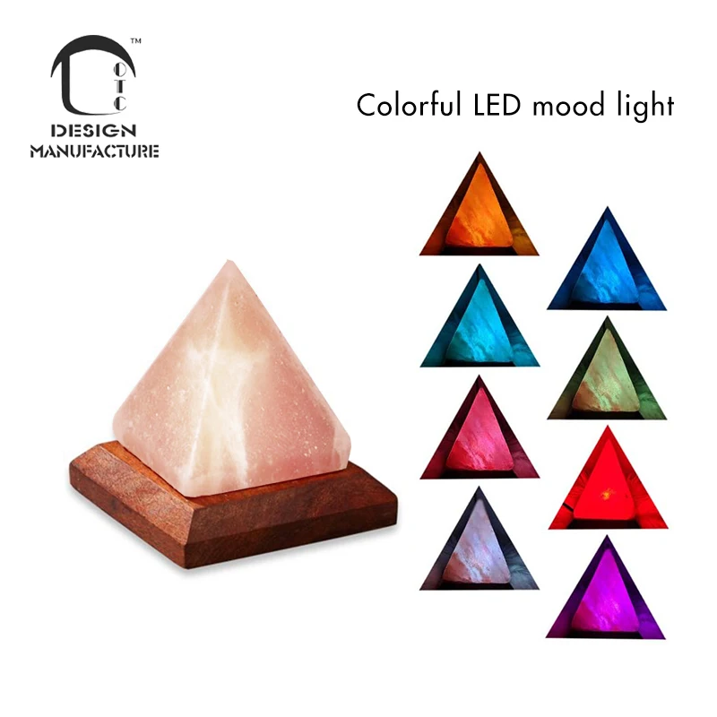 Supplier hot sale yoga hand carved mini pyramid Himalayan salt lamp with wooden base