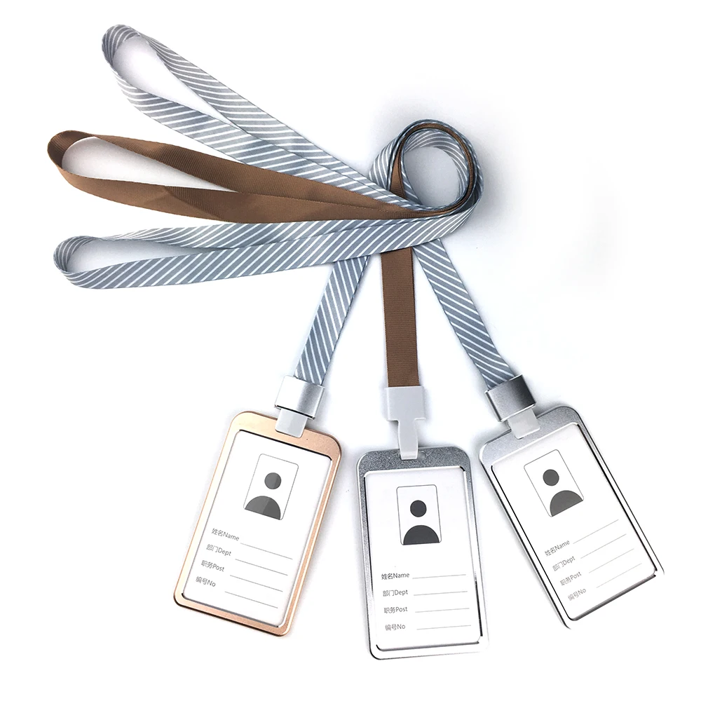 Держатель для удостоверения личности из алюминиевого сплава значки и держатель именных знаков с вертикальным шнурком полиэстера на заказ