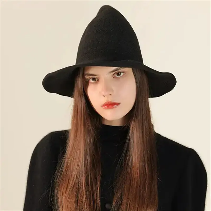 Y10003 Wholesale Halloween Winter Warm Hat Magician Wool Knitted Wizard Hats Halloween Witch Hat