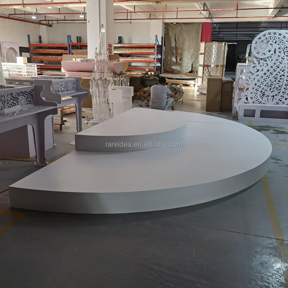 Custom Size Rectangle White Wedding Stage For Bride And Groom Round Stage Wedding Platform White Acrylic Stage
