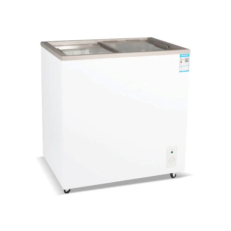 Глубокая морозильная камера с низким уровнем шума, 200 литра, морозильная камера со стеклянной дверью для коммерческого бытового морозильного аппарата