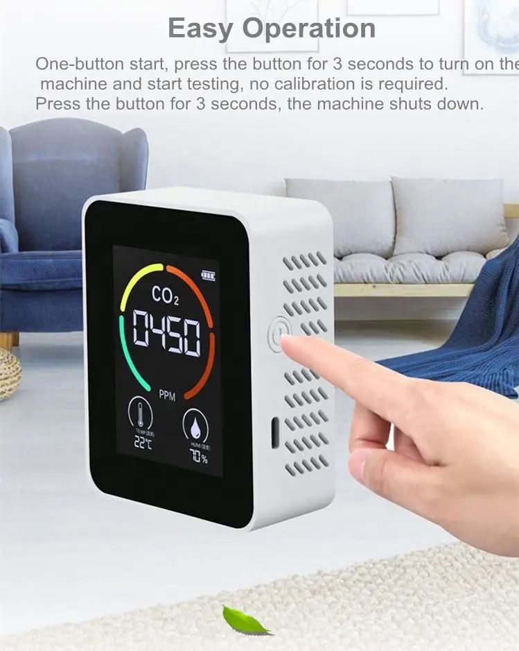 3 in 1 CO2 Detector NDIR Temperature and Humidity and Air Quality Monitor with Auto Alarm CO2 Monitor Gas Analyzer