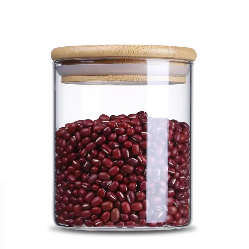 Round Cylinder Heat Resistant Apothecary Storage Dry Rice Vacuum Borosilicate Glass Storage Jar Food Glass Jars With bamboo Lid