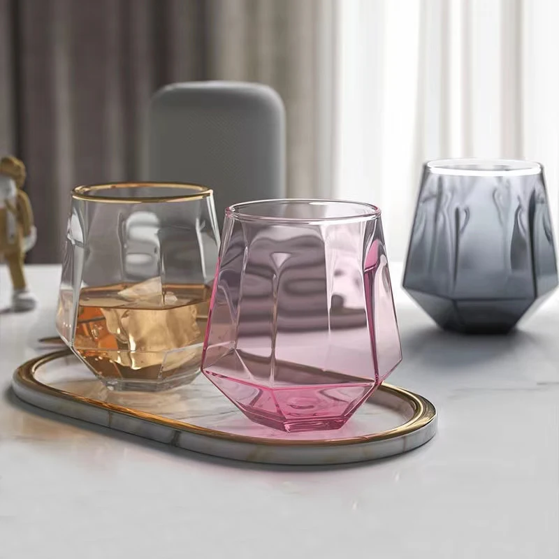 300ml colorful glass drinkware set diamond whiskey glass set crystal clear glass tea cup