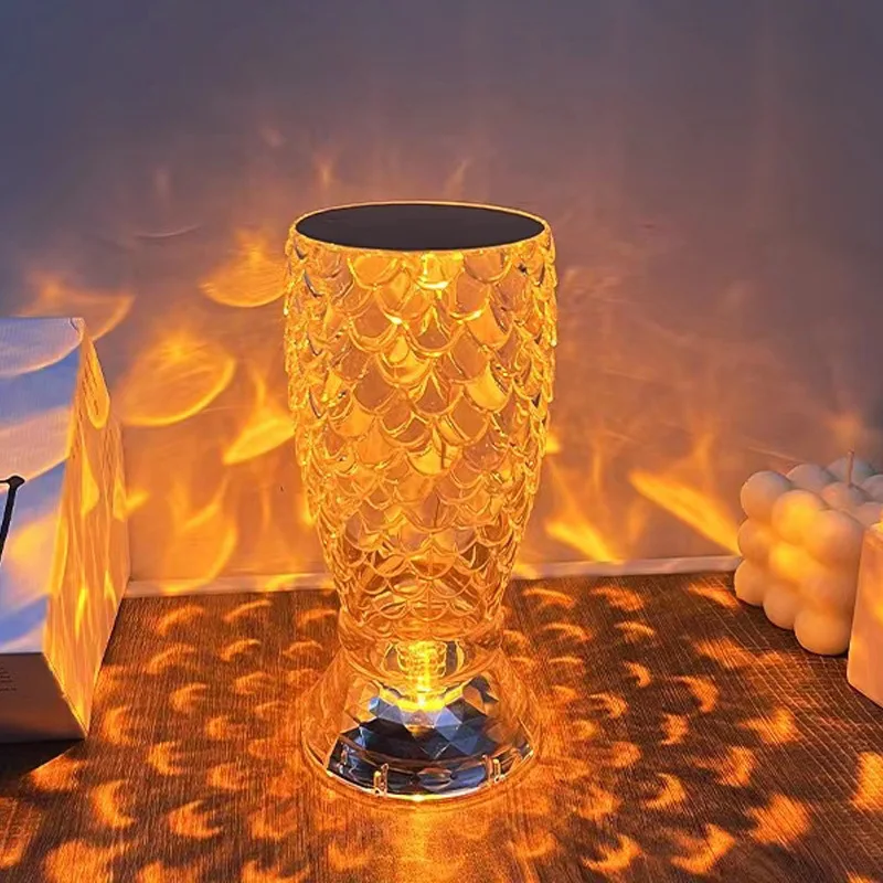 Touch Control Table Light Usb Rechargeable Romantic Rose Rgb Led Atmosphere Small Waist Crystal Table Lamp