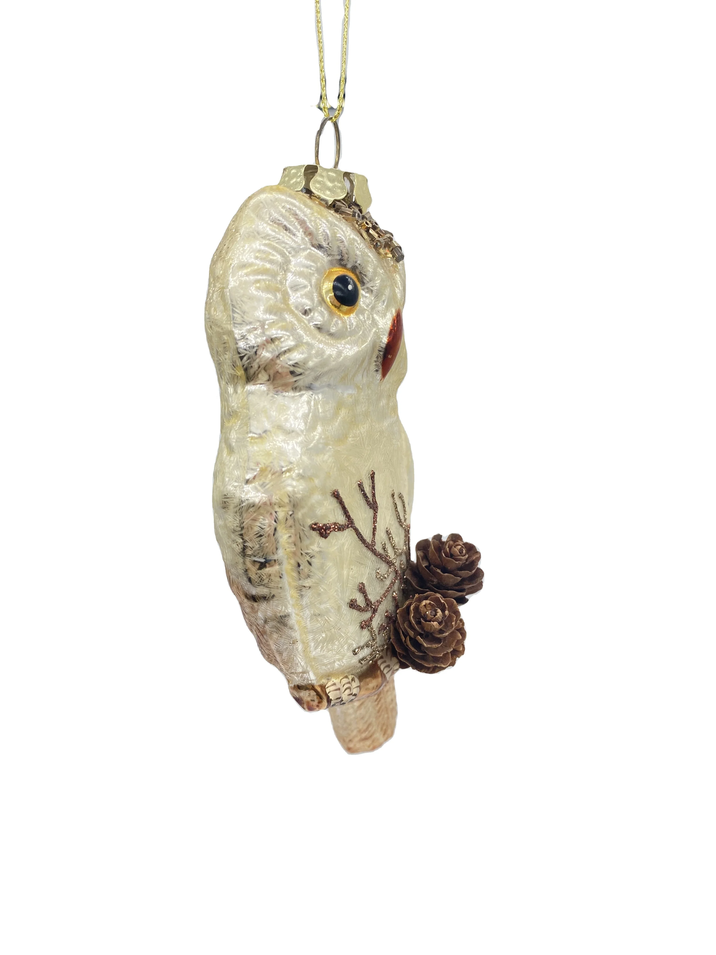 Wholesale Glass Pinecone Bird Ornaments Custom Handmade Party Animal Owl Glass Ornaments Eagle Ornaments With Pine Cones