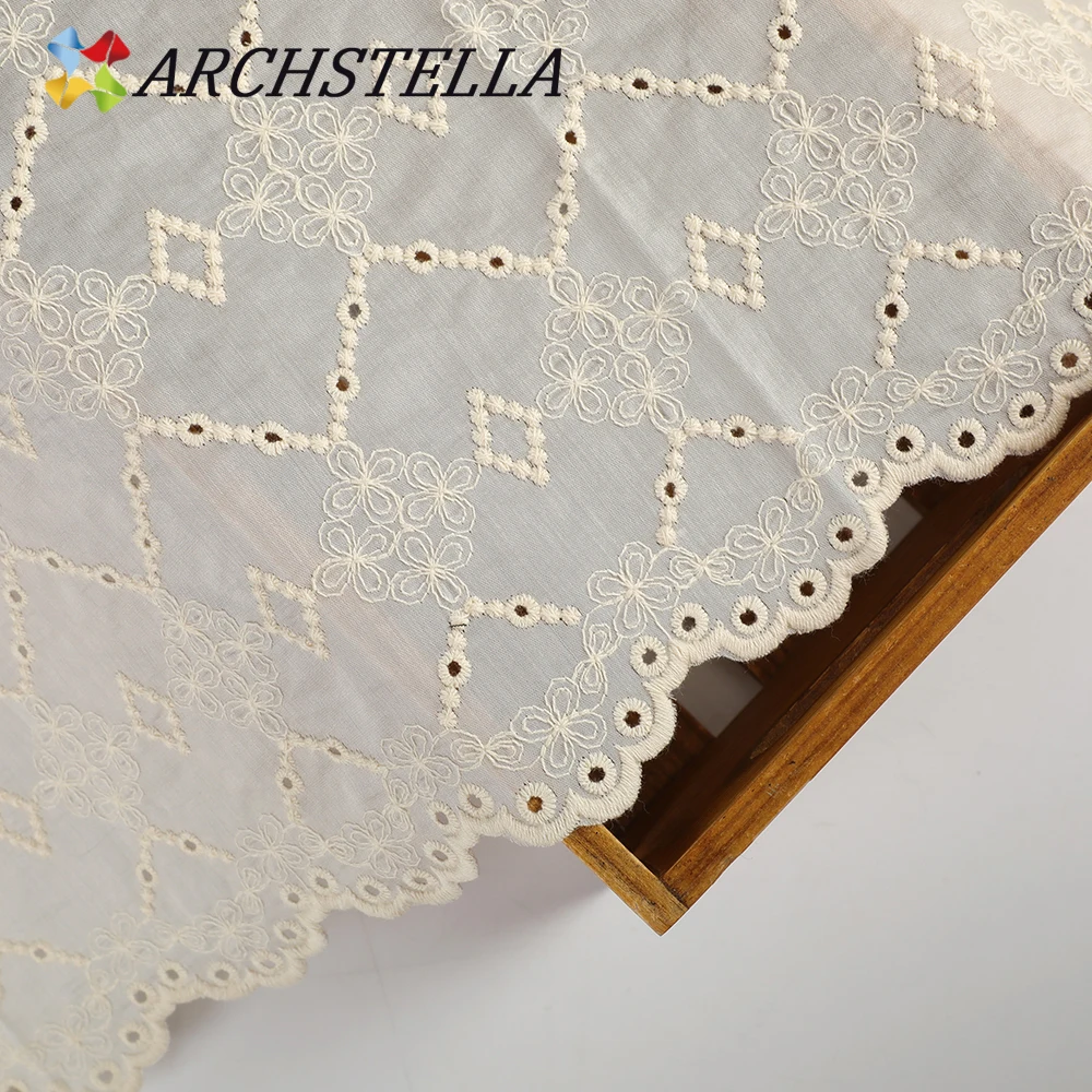 ARCHSTELLA Sweet Country Style Hollow White Beige Floral 100% Tencel Water Soluble Cotton thread Embroidered Lace Fabric