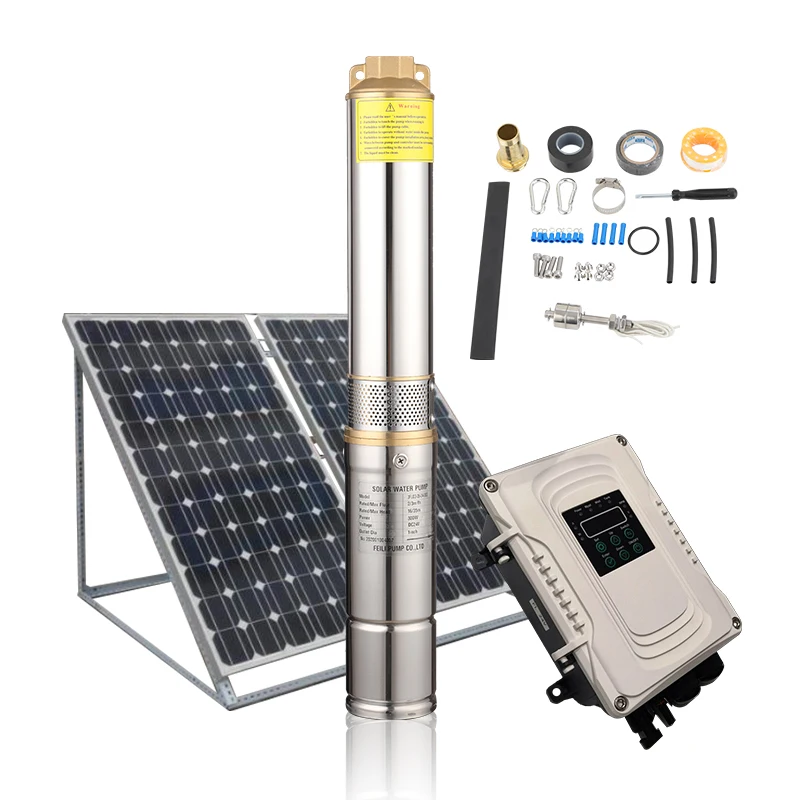 feili solar submersible water pump in 1 horse power 1000 volts solar borehole water pumping machine solar deep well water pump