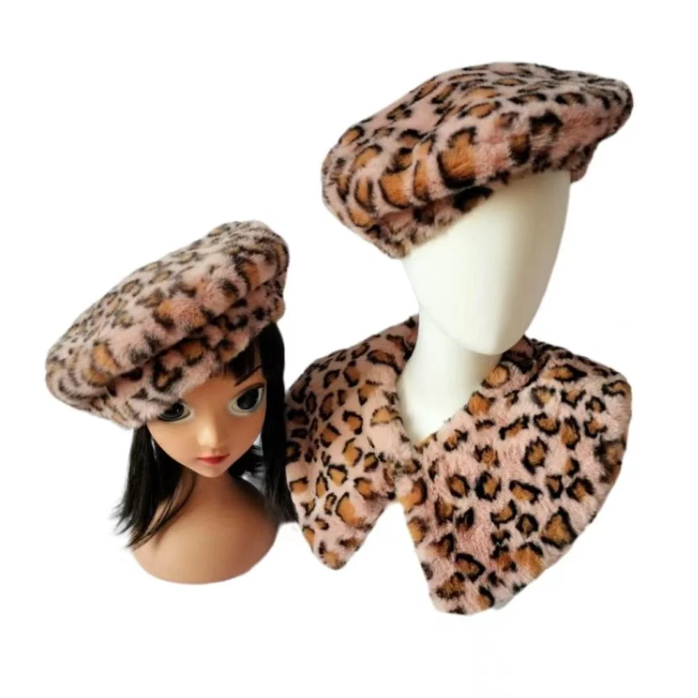 high quality fashion Comfortable leopard beret homme chic Ladies go out in winter