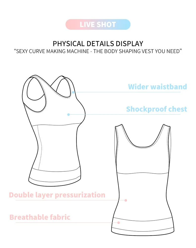 Casual U Neck Shape Sleeveless Vest Tight Waist Trainer Compression Vest