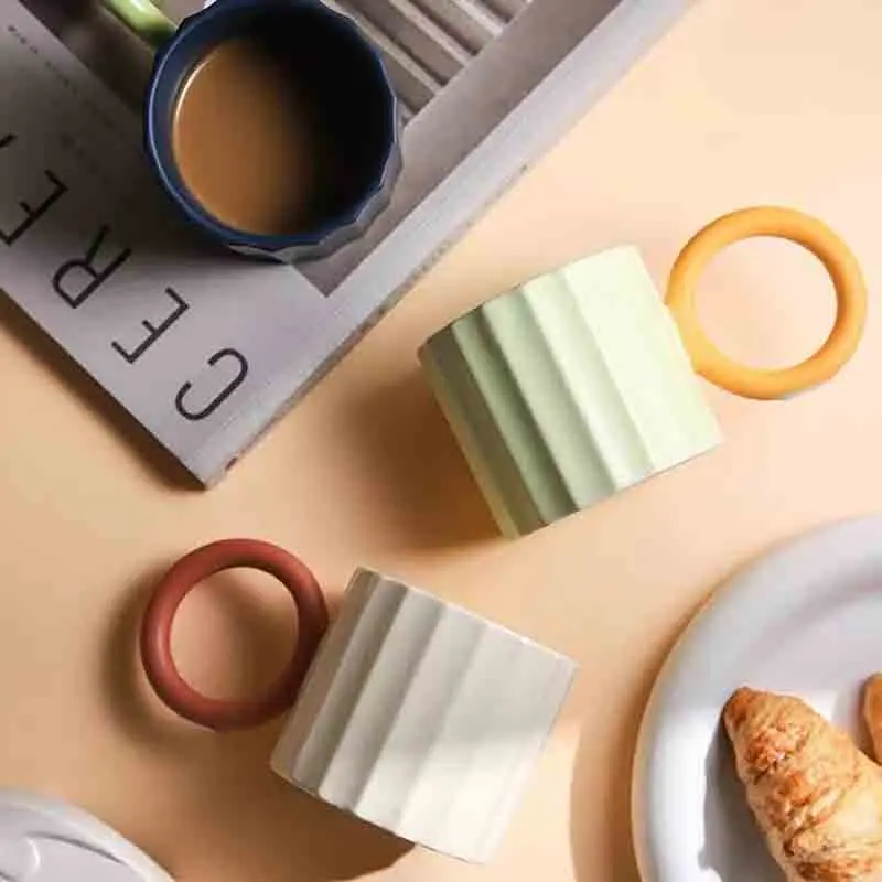 big ring handle colorful cute ceramic coffee mug cup