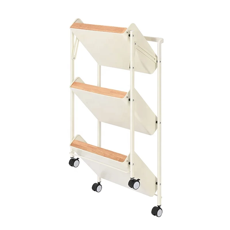 Customized Design 3 Tier Folding Rolling Storage Utility Cart Foldable Storage Rack for Kitchen Bathroom Bedroom