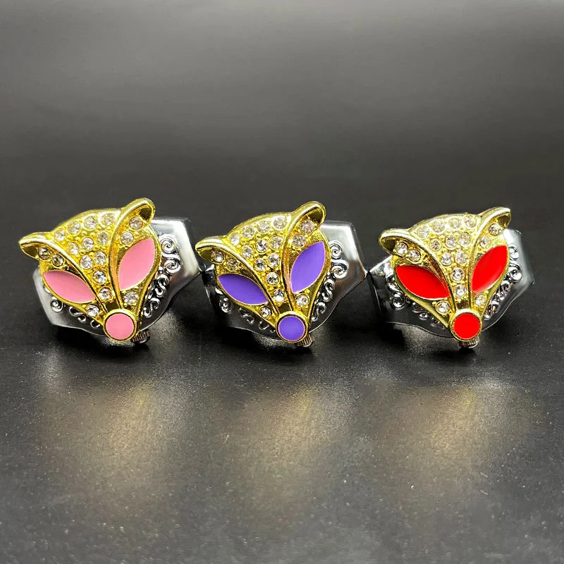 Finger Ring Watch Vintage Quartz  Gemstones Fox Pattern Flip-open Ring Watch To See The Time Men And Women Watch Ring