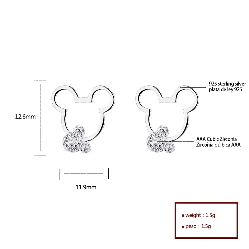 Cute Little Bear Stud Earrings Wholesale Silver Earrings Manufacturer Vintage Style Cubic Zirconia Jewelry Wholesale