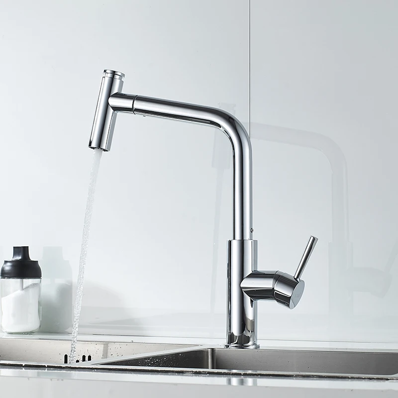 Momali factory customization sanitary ware rainfall kitchen water tap chrome brass pull out sink faucet flexible kitchen faucet