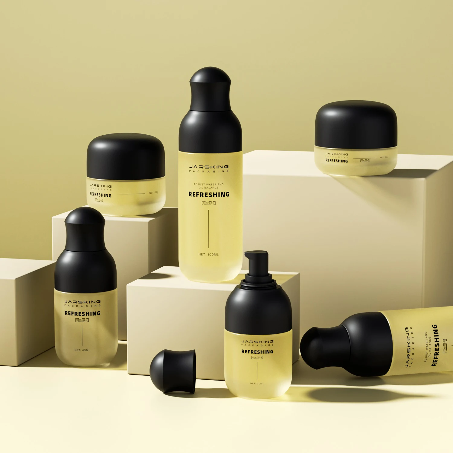 Customized logo beautiful glass cosmetic packaging set 30ml 45ml 100ml 120ml empty luxury skincare lotion pump bottle and jar