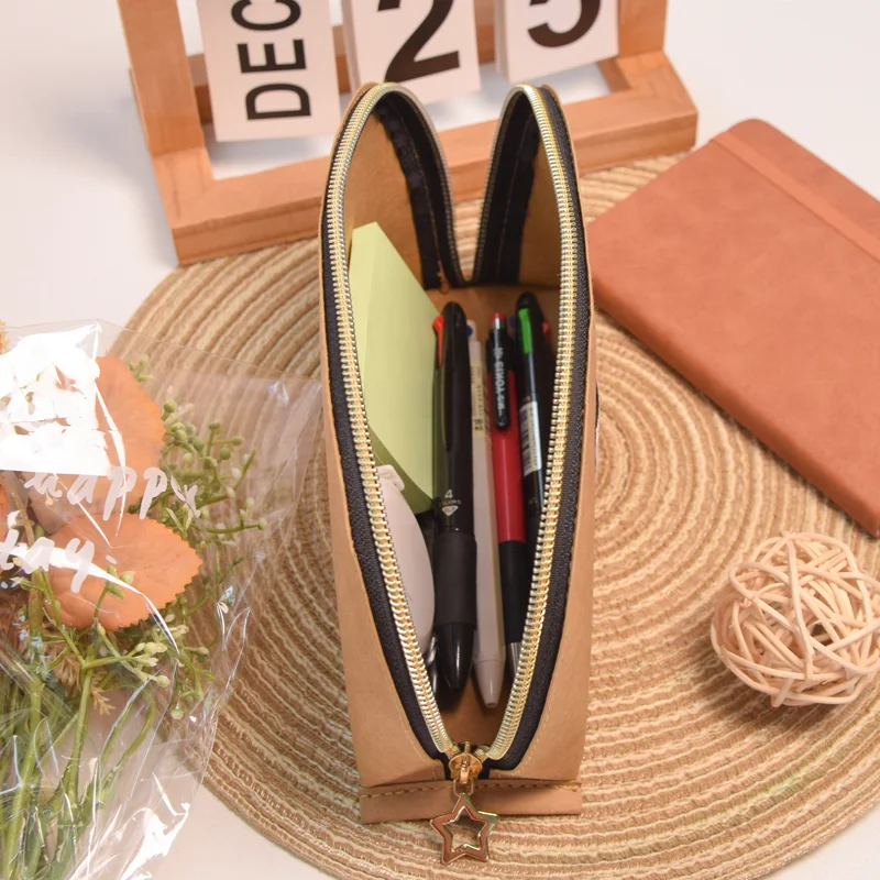 Kraft Paper Pen Case Portable Promotional Stationery Bag Pencil Cases Bags With Zipper