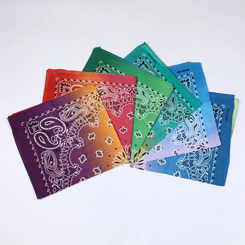 Wholesale Printed Customize Gradient Bandana Multifunction 100% Cotton Outdoor Sport Sunshade Square Bandanas Paisley Turban