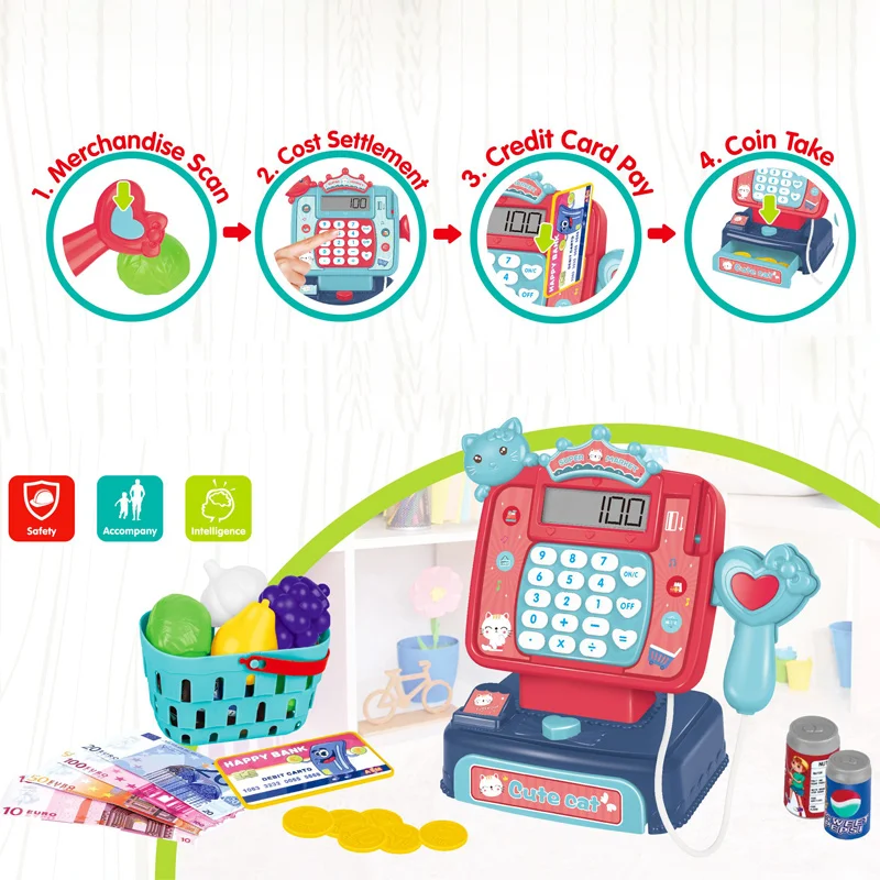 Supermarket Shopping Kids Simulation Cash Register Intelligent Calculator Scanner Mini Cash Register Pretend Play Toy