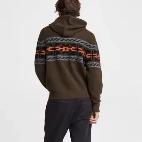 Hoodie Manufacturers Factory Custom Knit Vintage Hoodie Winter High Quality Alpaca Jacquard Knitted Hoodie Sweater For Men