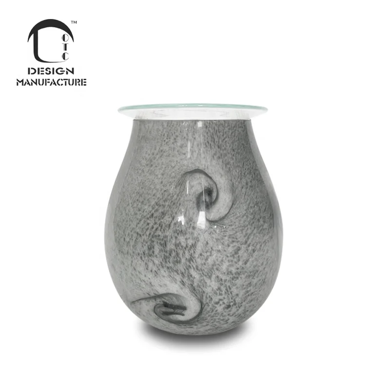 Factory Wholesale Handmade Grey Art Glass Electric Wax Melt Warmer with night light
