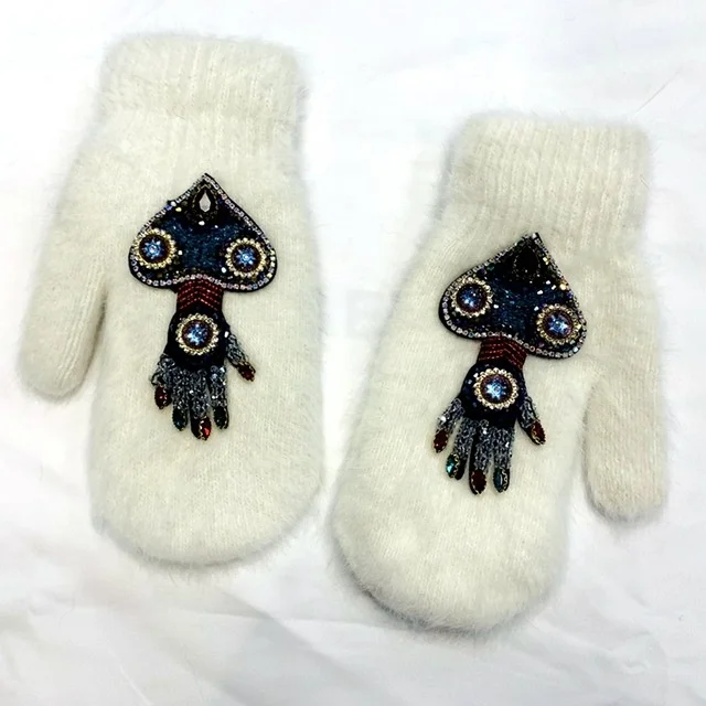 Зимние Роскошные женские перчатки со стразами, Мультяшные женские перчатки из мягкого материала, теплые перчатки для улицы для девочек, варежки, подарок