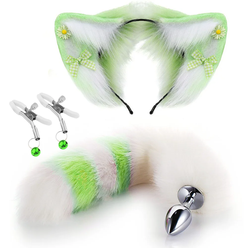 Party Cosplay Costume Gifts Anal Toys Plug Fox Tail Clip Ears Butt Plug Set Couple Game Play Adult Sex Toy Fancy