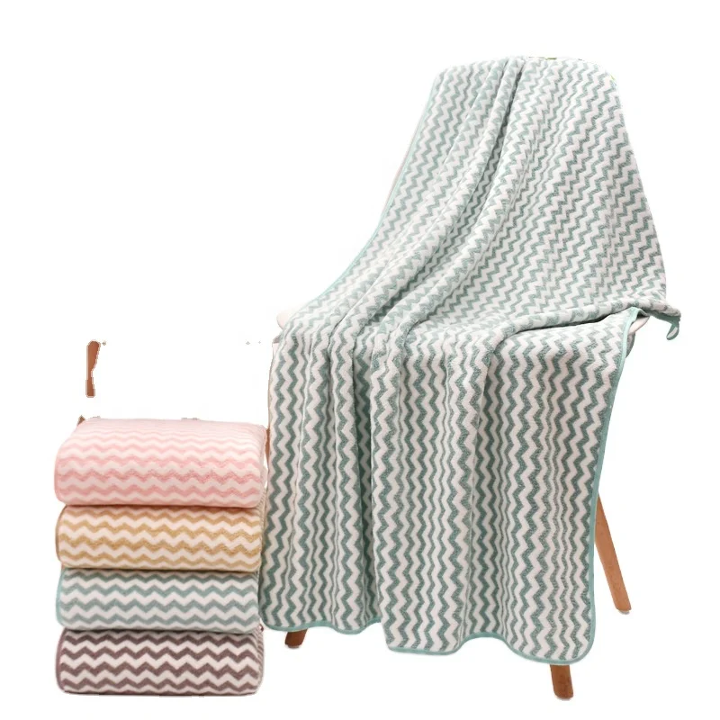 Factory Wholesale Stripe Absorbent Face Hair Towel Microfiber Swimming Coral Fleece Bathroom Towels