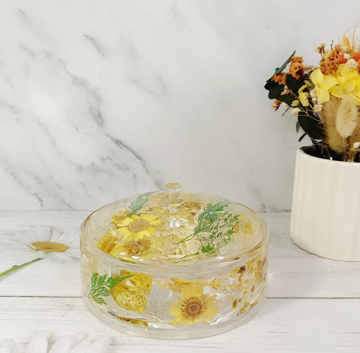 Роскошная коробка для хранения колец, серег, ожерелий, органайзер с высушенными цветами, акриловая шкатулка для украшений, органайзер для украшения