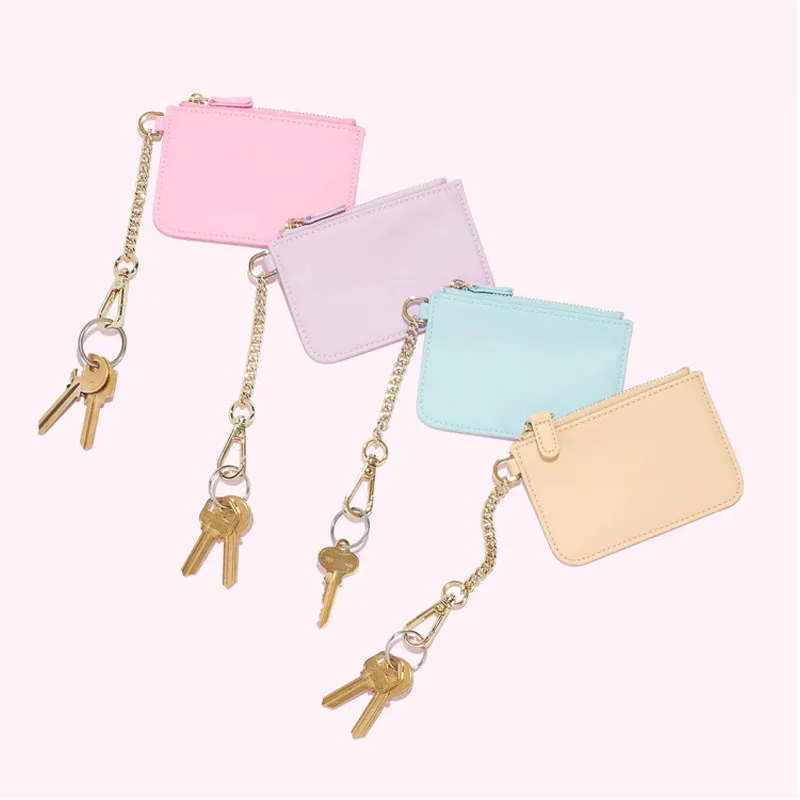 Custom Silicone Leather with Card Grabber and Contactless Wristlet Keychain Wallet