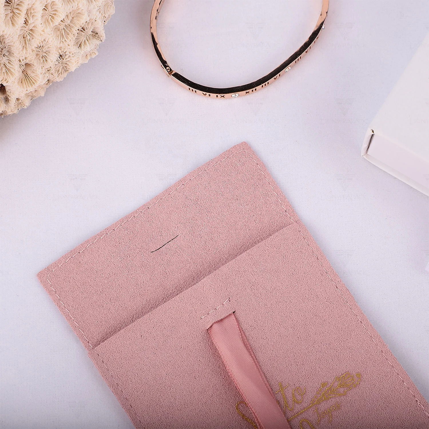 Hot sale pearl stainless steel bracelet butterfly necklace packaging bag custom logo envelope suede microfiber jewelry pouch