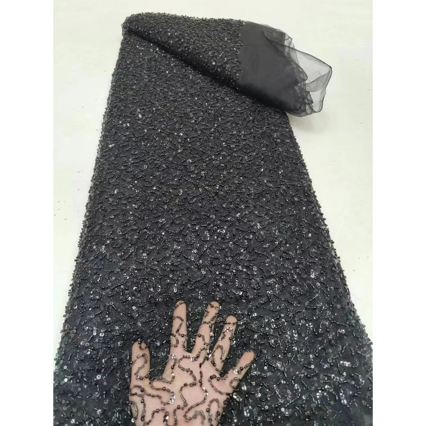 Hot selling luxury party dress embroidery beaded and sequined mesh lace fabric multi colors