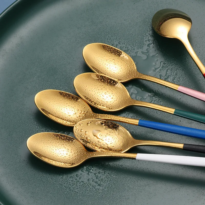 NEW Arrivals Stainless steel dessert spoon titanium gold long handle spoon for ice/mixing/drinking