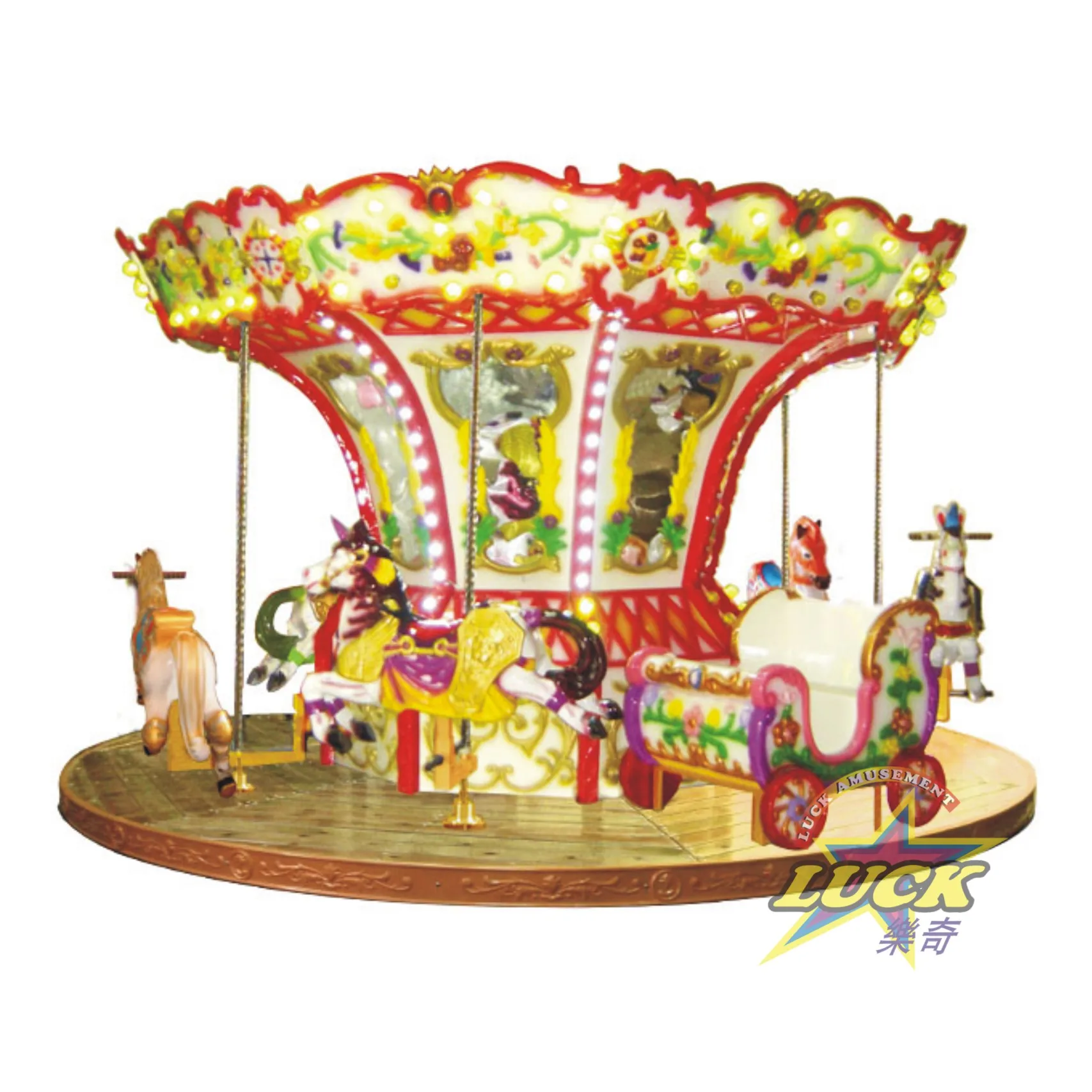
Fairground Attraction Outdoor Kids Luxury Amusement Park Equipment Ride Horses Carousel 