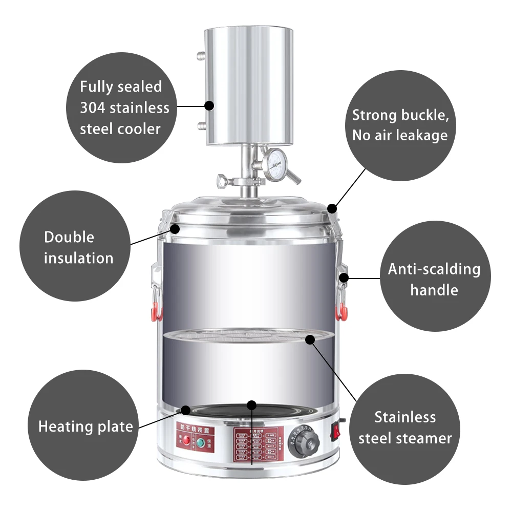 23L 220V Automatic Electric Heating Alcohol Distiller Moonshine Still Alembic Spirits Wine Making Boiler with Water Pump