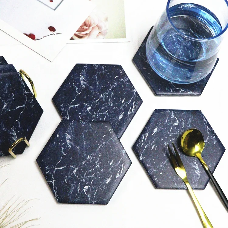Amazon hot sale tea coffee wine marble hexagon ceramic craft mug coasters custom cup mat for kitchen home table  wholesale
