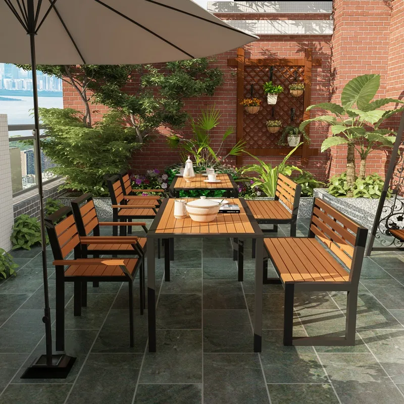 Мебель для патио садовая вилла двор балкон ресторан кафе молочный чайный магазин белый пластиковый деревянный стол садовые