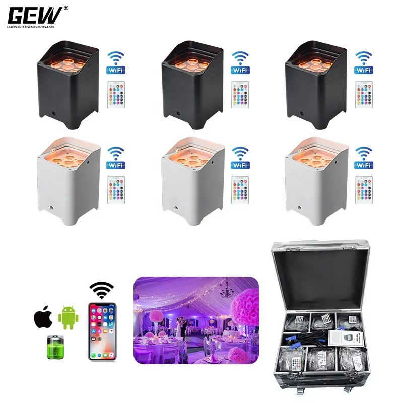 6pcs Flight Case 6x18 Wireless Battery Uplights LED Par Light Stage Lights For Wedding Bar