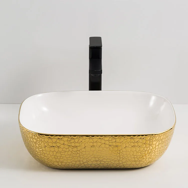 40 HQ lavabo white porcelain ceramic vessel vanity sink art basin electroplate wash basin CE sink from Chaozhou yingjie