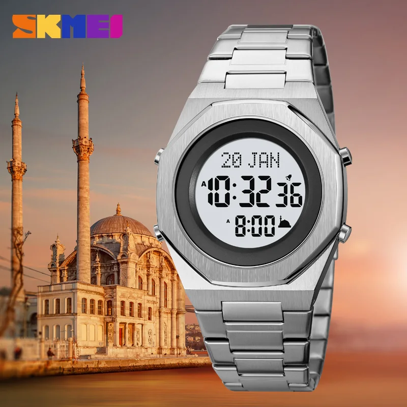 Skmei 2069 alazan Islamic alasr muslim azan watch factory alfajr Stainless steel prayer auto qibla compass waterproof watches