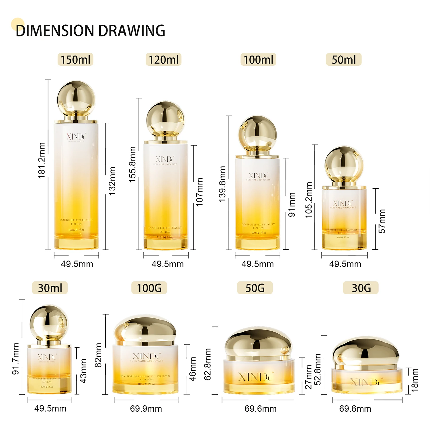 Luxury skincare body cream container packaging round 20ml 30ml 50ml UV paint shiny gold glass cosmetic jar with metal lid