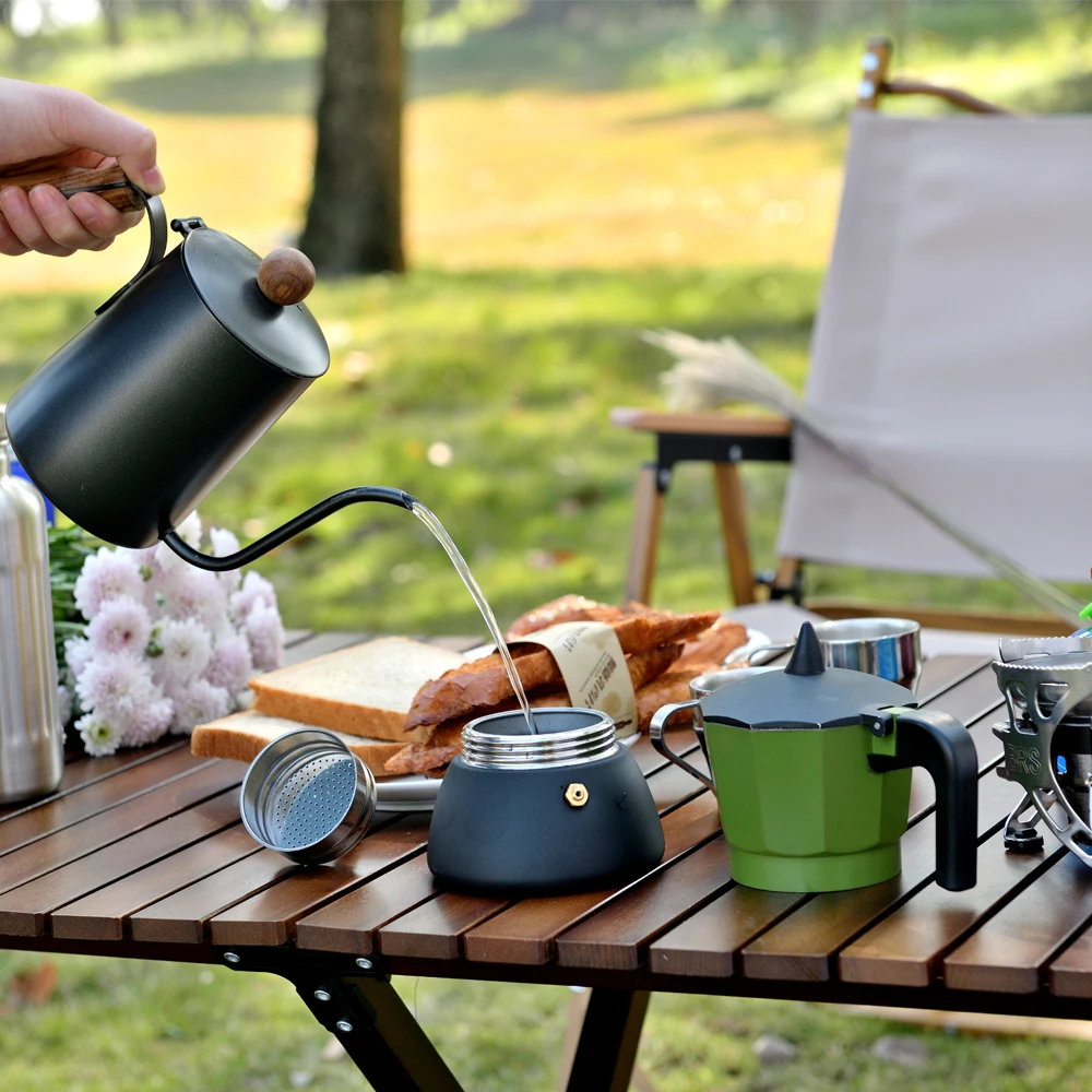New Arrival Customized Outdoor Camping Portable Italian Coffee Makers 4cup 200ml Stovetop Induction Espresso Aluminum Moka Pots