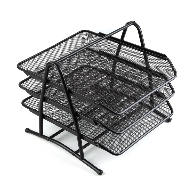 Desk Organizer with 3 Sliding Trays for Letters, Documents, Mail, Files, Paper, Black Metal Mesh desktop organizer File Tray