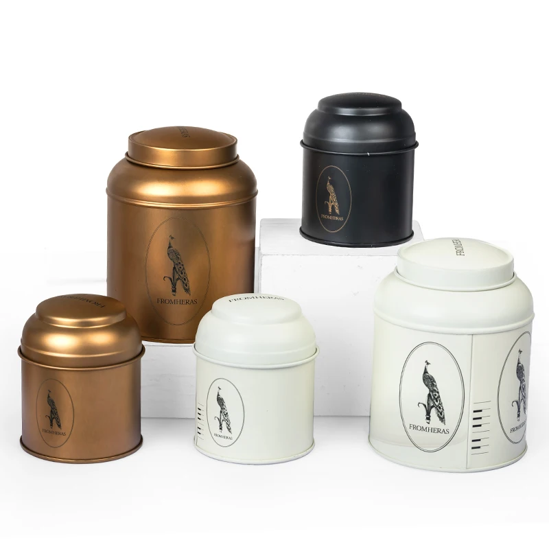 Factory Food Grade Sealed White Black Custom Tea Tin Box Big Round Coffee Double Lids Tea Tins Small Green Tea Tin Can