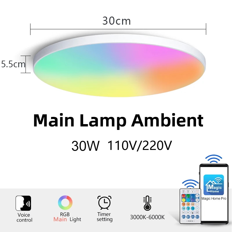 Modern smart home lighting WiFi APP Remote control Voice control 30W CCT RGB Smart Ceiling light for living room and bedroom
