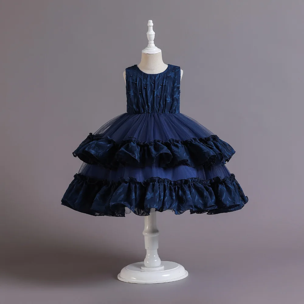 Summer new multi-layer wedding evening birthday dress for girl of 7 years old wedding party gown girls fancy frocks