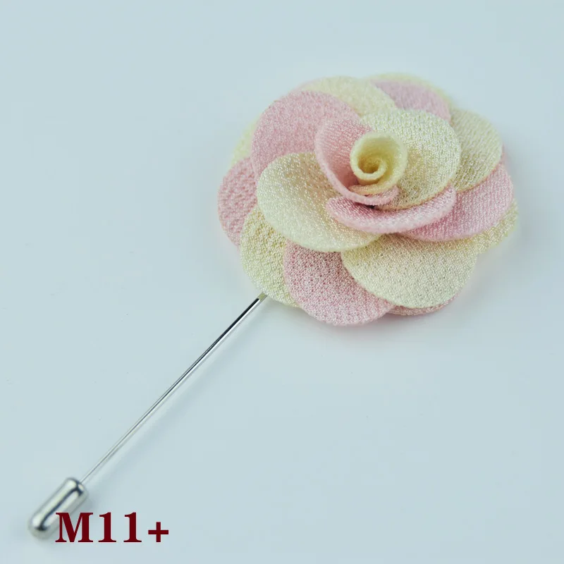 Wholesale Price Satin Flower Brooch Pink and Blue Flower Lapel Pin Custom Fancy Wedding Boutonniere camellia flower brooch